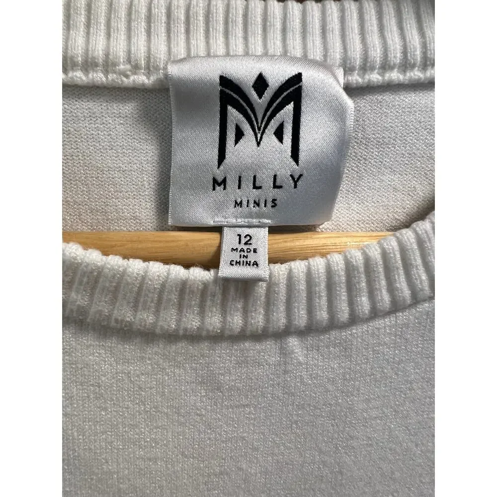 Milly Minis Girl's White Knit Short Sleeve Sweater Dress sze 12